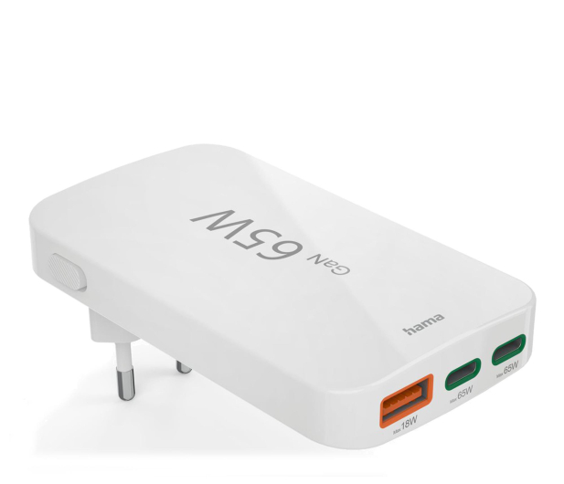 Hama ŁADOWARKA SKŁADANA GAN 65W 2X USB-C, 1X USB-A BIAŁA - 1318733 - zdjęcie
